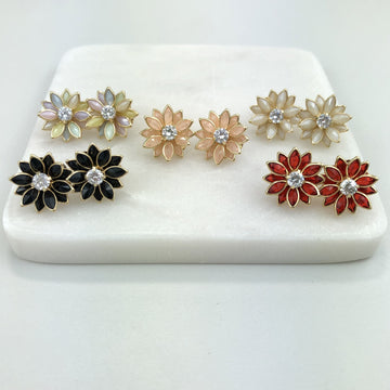 18K Gold Layered Oro Laminado Multi-Color Flower Design Push Back Earrings 21.0019/2/7/17/30/92/3 (More Colors)